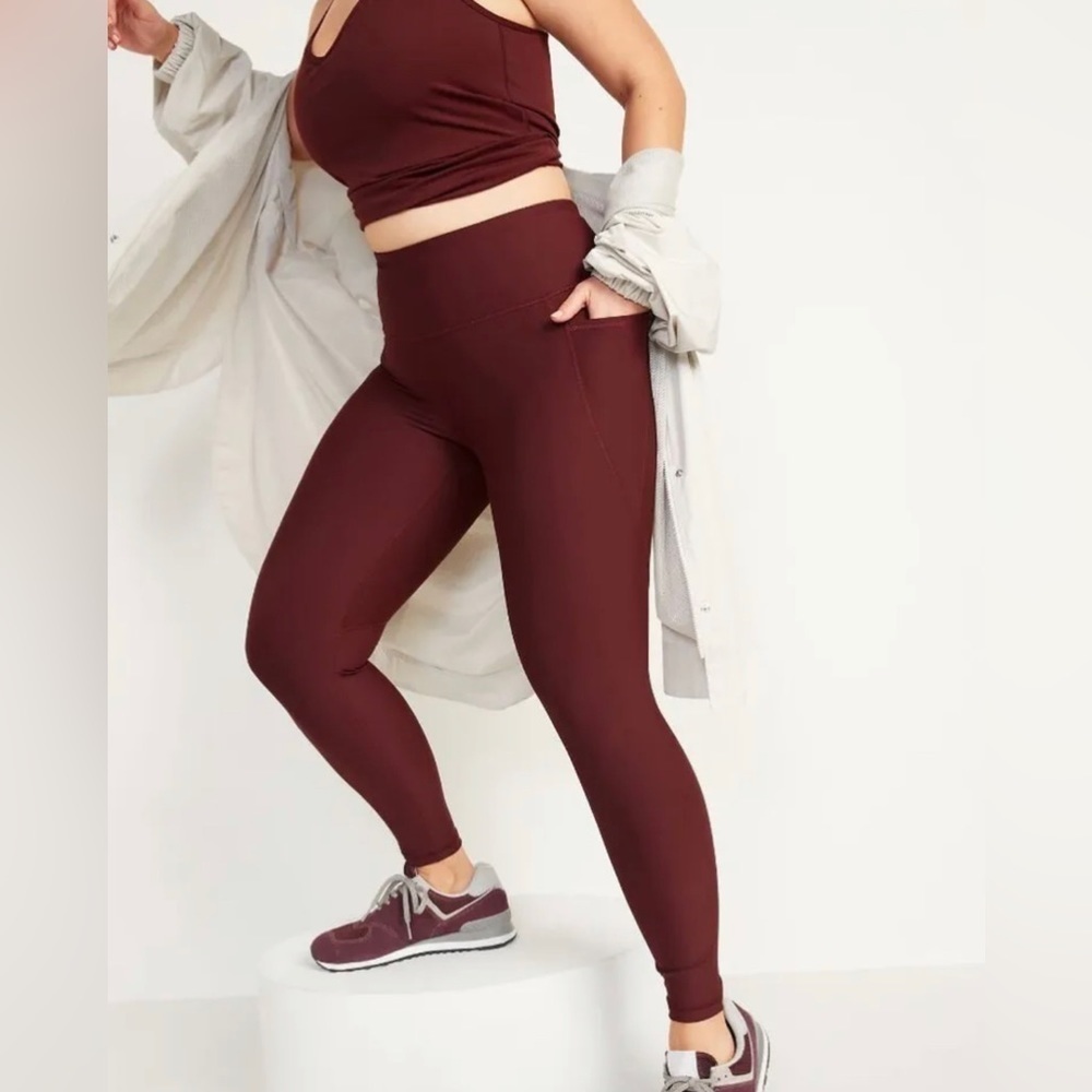 OLD Navy High-Waisted PowerSoft 7/8 Side-Pocket Leggings XXL TALL Raisin Arizona